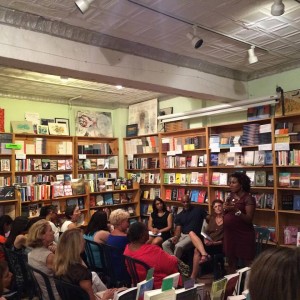 Salamishah Tillett speaking at Bluestockings in NYC Sept. 8 with me, Ted Bunch and Debjani Roy.